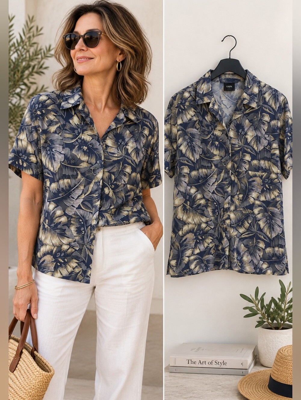 KAPA 100% Silk Hawaiian Aloha Shirt Women’s M Tropical Floral Navy